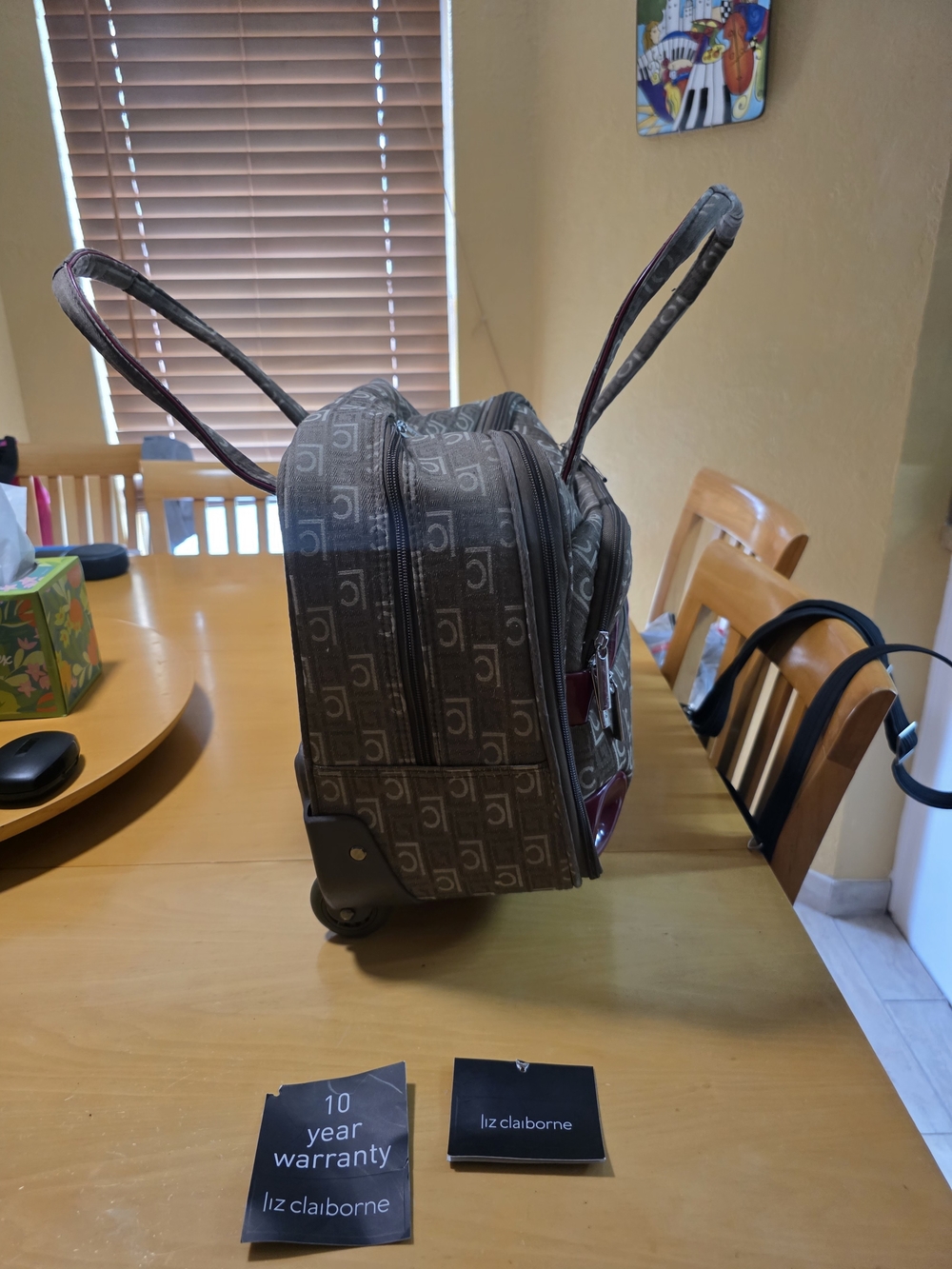 NWT Liz Claiborne Brown Logo Travel Bag with Wheels Carry On Approved - Picture 6 of 14